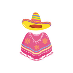 mexican hat and poncho icon, flat style