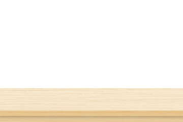 Empty brown wood table top isolated on white background. Template mock up for display of product