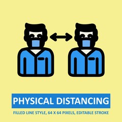 Physical Distancing Illustration Vector Icon Filled Outline style. Editable Stroke. Base 64 x 64 Pixels. Expanded. Perfect Use for Awareness in Banner, Flyer, Presentation, etc.