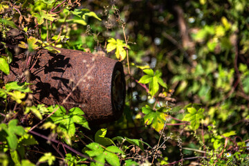 Sad war artifacts and file of old and unexploded bullet and bombs.
