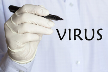 The word VIRUS is written by a doctor. A medical concept.