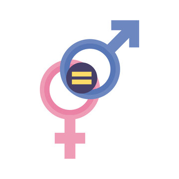 male and female genders symbols with equal flat style icon