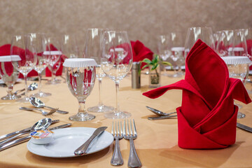 Elegant tables set up for a event banquet