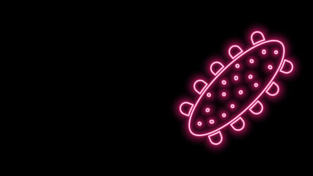 Glowing neon line Sea cucumber icon isolated on black background. Marine food. 4K Video motion graphic animation