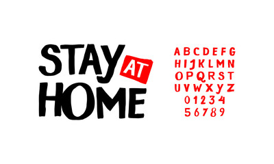 Stay at home. Typography doodle kids design. Vector illustration alphabet font. About corona virus disease typeface.