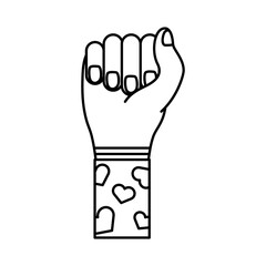 hand fist with hearts in sleeve feminism line style icon