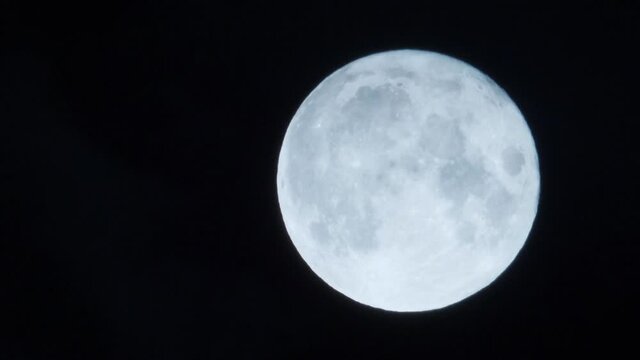 Full glowing moon with clouds covering blown by wind, static, dark sky backgroud