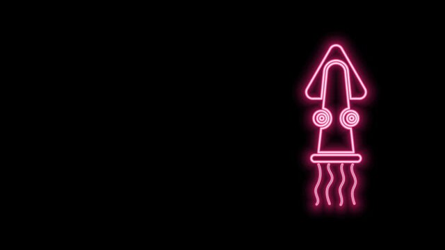 Glowing neon line Octopus icon isolated on black background. 4K Video motion graphic animation