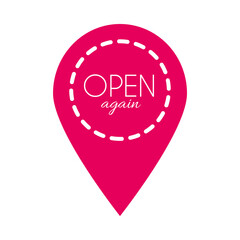 location pin with open again lettering design, flat style