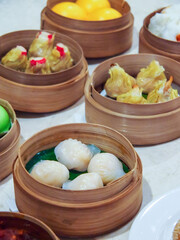 dim sum in bamboo steamer, chinese cuisine