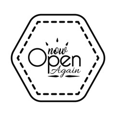 stop sign with now open again lettering design, line style