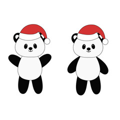 Cartoon cute panda in Santa hat. Vector illustration. Christmas card.	
