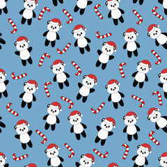 Fototapeta na wymiar Seamless pattern with cute cartoon panda. Vector illustration. Christmas background. 