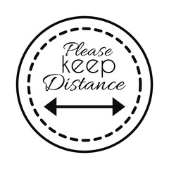 round sign with please keep distance lettering design, line style