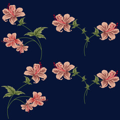 seamless vector flowers pattern on navy      background