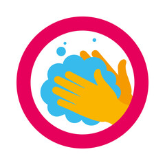 hand washing sign with hands with soapy water icon, flat style
