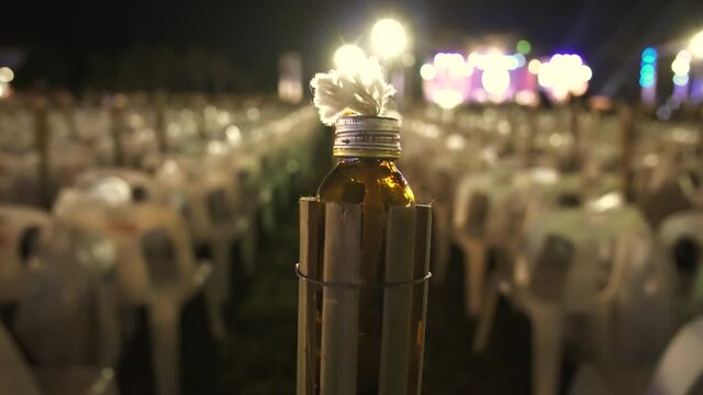 Thai local oil lamp made from gasoline and glass bottle set of local loi krathong event