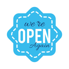seal stamp with we are open again lettering design, flat style