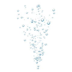 Blue fizzy bubbles. Sparkles underwater stream in water, sea, aquarium. Fizzy pop and effervescent drink. Abstract fresh soda bubbles. Vector illustration.