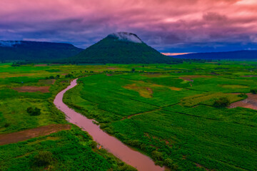 Fototapeta premium Jom thong mountain viewpoint or Fuji Thailand and Moon river on Nakhon Ratchasima province, Thailand.