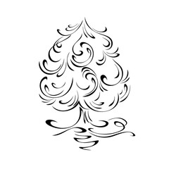 Fototapeta premium new year 56. stylized Christmas tree with swirls in black lines on a white background