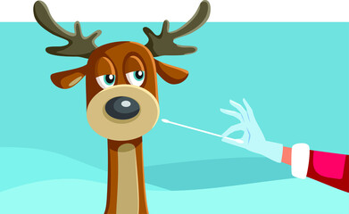 Reindeer Being Swabbed for a Covid-19 Test by Santa Claus