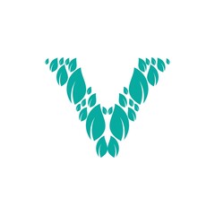 letter v icon logo with leaf, leaving logo with letter v