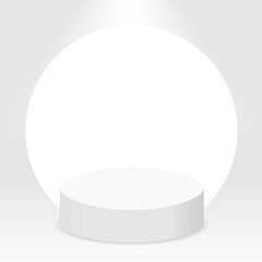 White cylinder template. 3d base stand podium or studio pedestal round platform showroom illustration