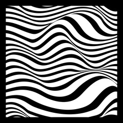 Abstract Geometric Background of Fluid Waves with Fashionable Striped Surface Pattern - Black and White, Vector Swirls