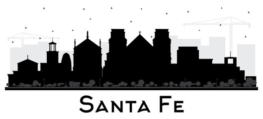 Fototapeta premium Santa Fe New Mexico City Skyline Silhouette with Black Buildings Isolated on White.