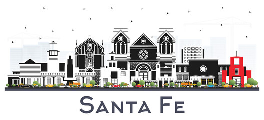 Fototapeta premium Santa Fe New Mexico City Skyline with Color Buildings Isolated on White.