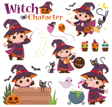 Vector illustration of Cartoon Set Witch characters