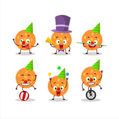 Cartoon character of orange pie with various circus shows