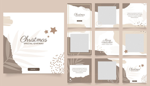 social media template banner fashion sale promotion. fully editable instagram and facebook square post frame puzzle organic sale poster. brown white christmas new year vector background
