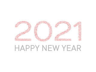 Happy New Year wishes, 2021 of rose gold confetti elements. Luxurious banner.