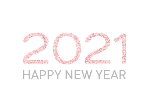 Happy New Year wishes, 2021 of rose gold confetti elements. Luxurious banner.