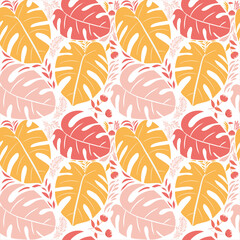 Fototapeta na wymiar Tropical Seamless Pattern. Cute and Colorfull monstera Leaf. A pattern for wallpaper, print and fashion.