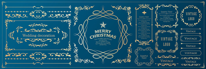クリスマスのフレームセット、リースのデザイン、オーナメントや装飾デザイン