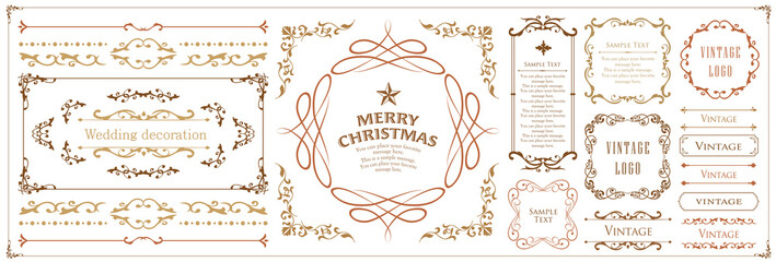 クリスマスのフレームセット、リースのデザイン、オーナメントや装飾デザイン