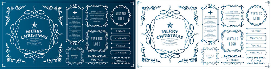 クリスマスのフレームセット、リースのデザイン、オーナメントや装飾デザイン