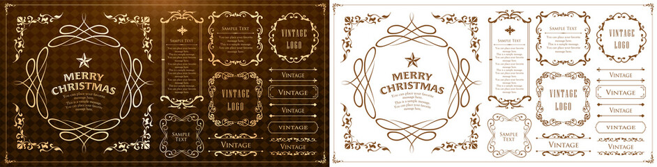 クリスマスのフレームセット、リースのデザイン、オーナメントや装飾デザイン