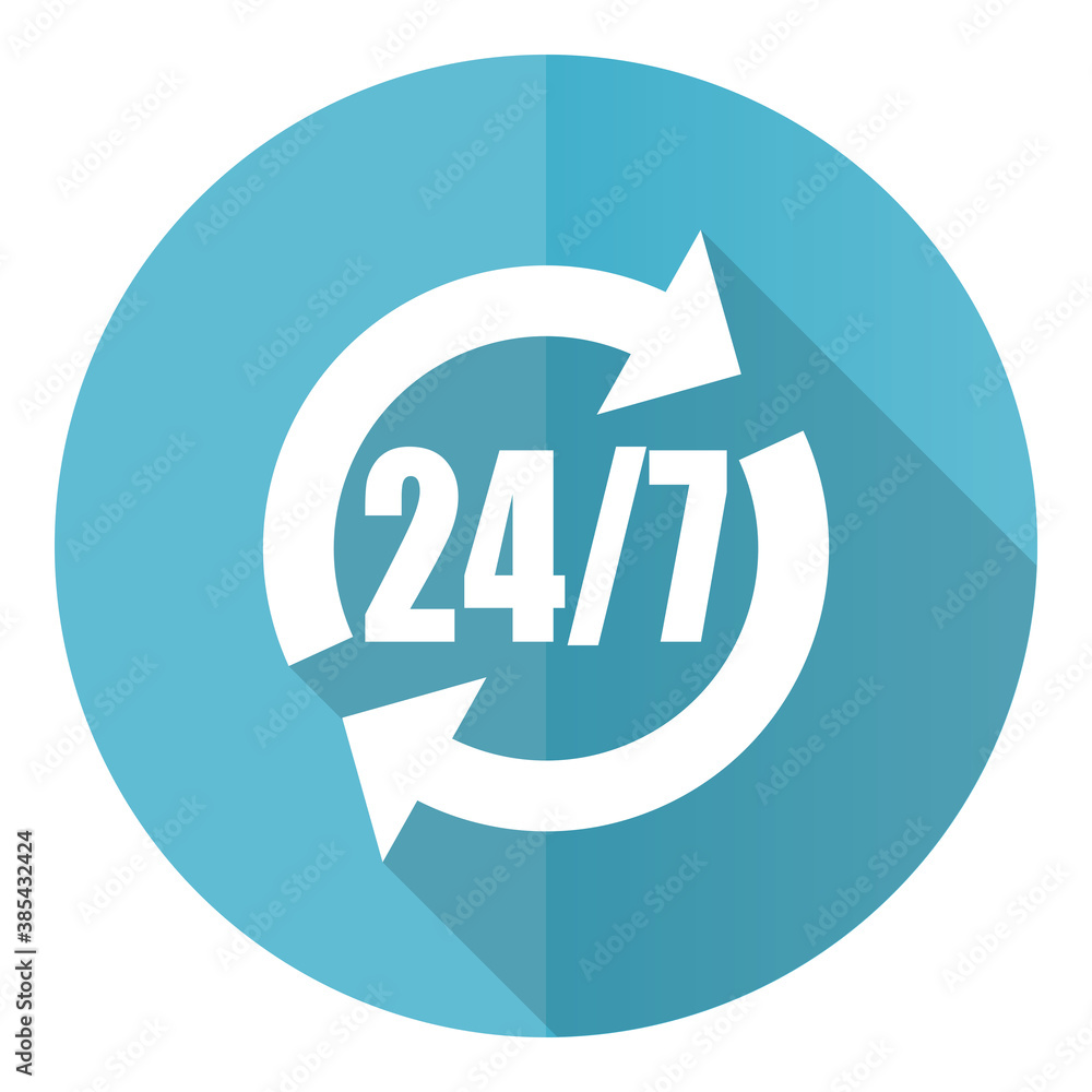 Poster Service vector icon, flat design blue round web button isolated on white background