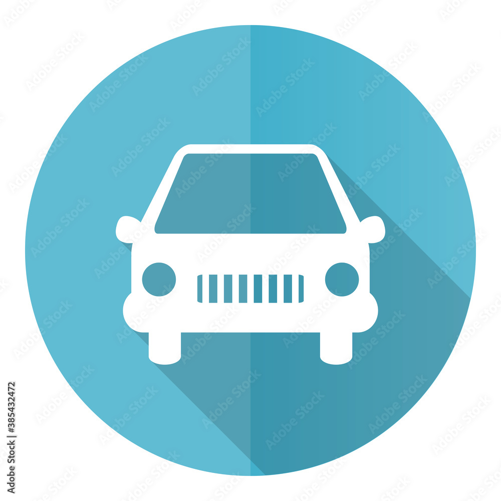 Aufkleber car vector icon, flat design blue round web button isolated on white background