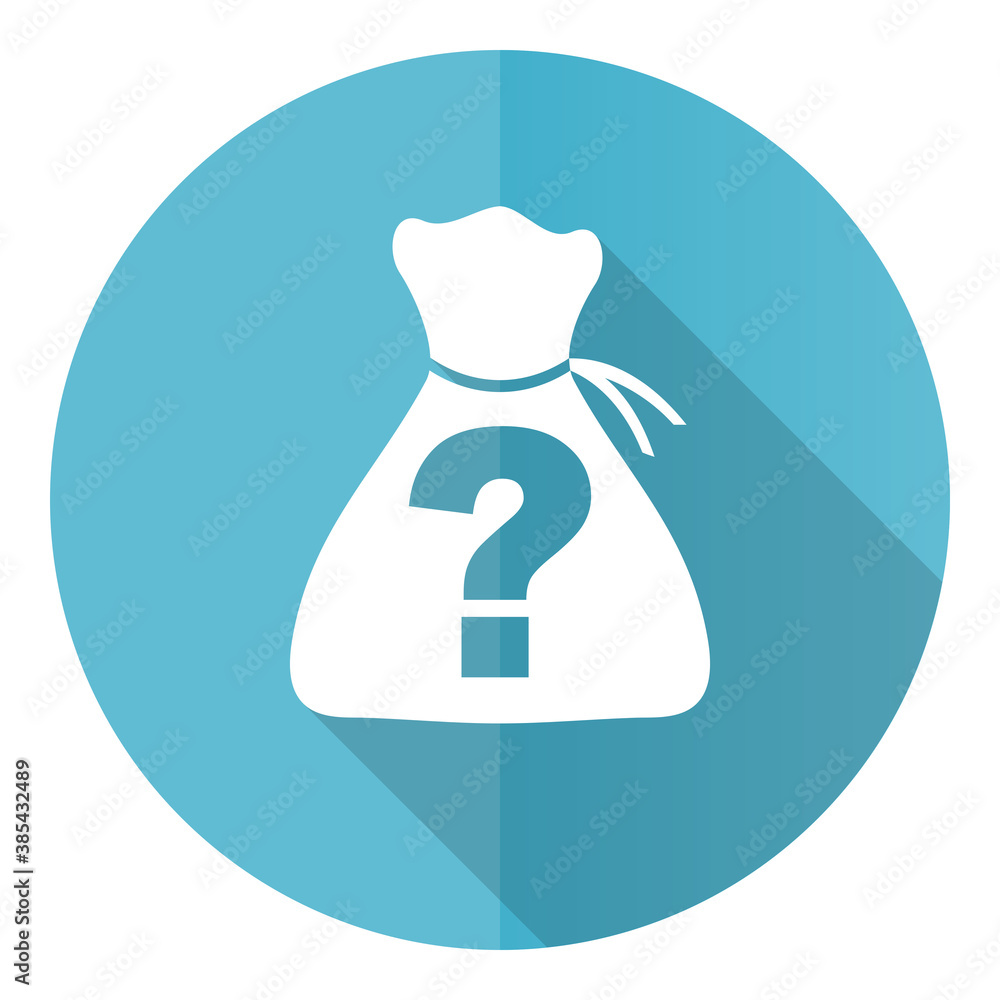 Poster Riddle vector icon, flat design blue round web button isolated on white background
