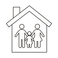 parents couple with daughter figures in house line style icon