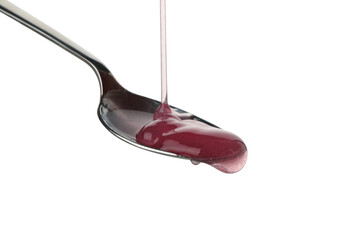 Spoon with syrup isolated on white background