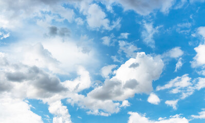 sky and clouds nature background, bright clouds floating on blue sky with day light and wind