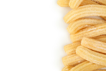 Tasty sweet churros isolated on white background