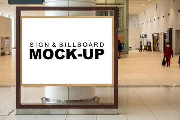 Mock up billboard on wooden frame stand at airport