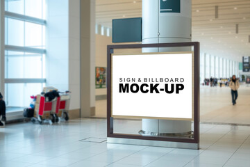 Mock up signboard on wooden frame stand at airport